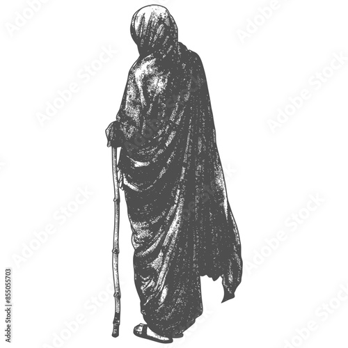 muslim elderly woman with engraving style black color only