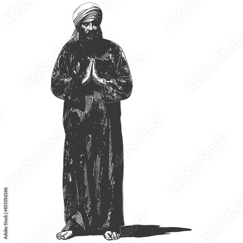 muslim man with engraving style black color only