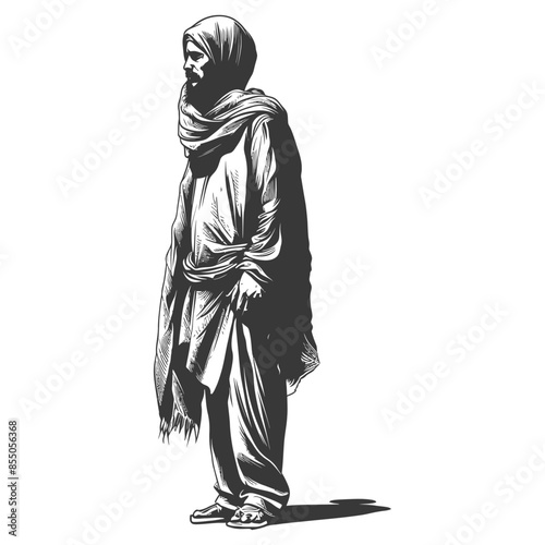 muslim man with engraving style black color only