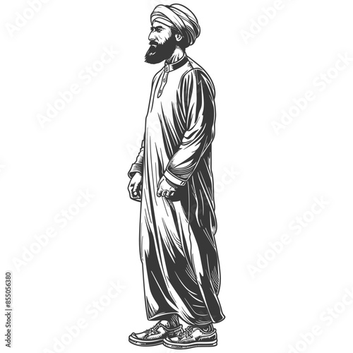 muslim man with engraving style black color only