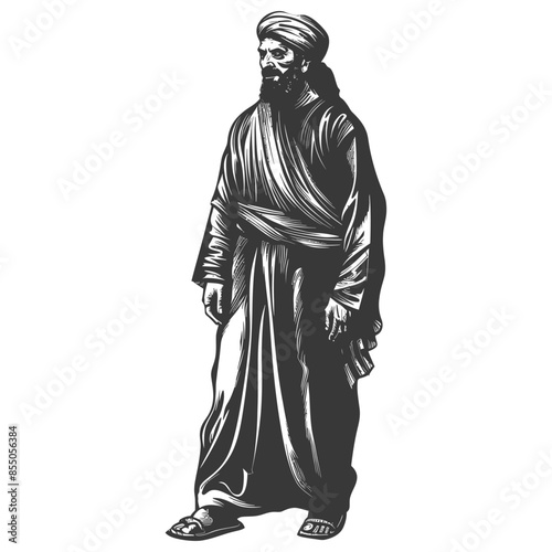 muslim man with engraving style black color only