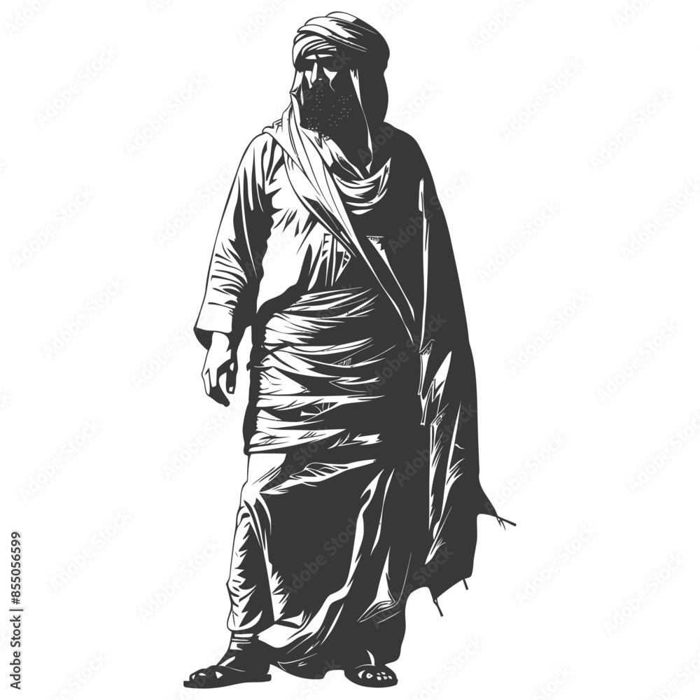 Fototapeta premium muslim man with engraving style black color only