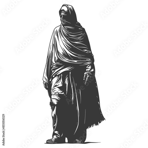 muslim man with engraving style black color only