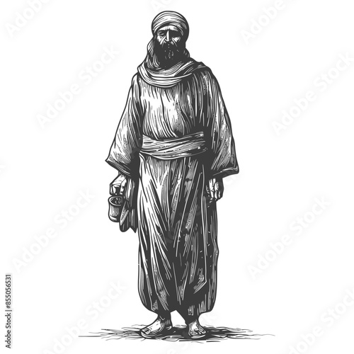 muslim man with engraving style black color only