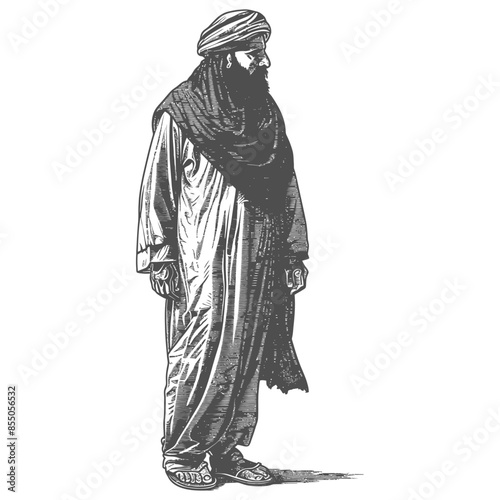 muslim man with engraving style black color only