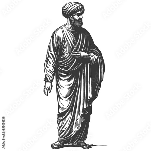 muslim man with engraving style black color only