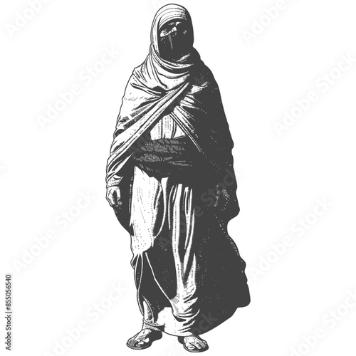 muslim man with engraving style black color only