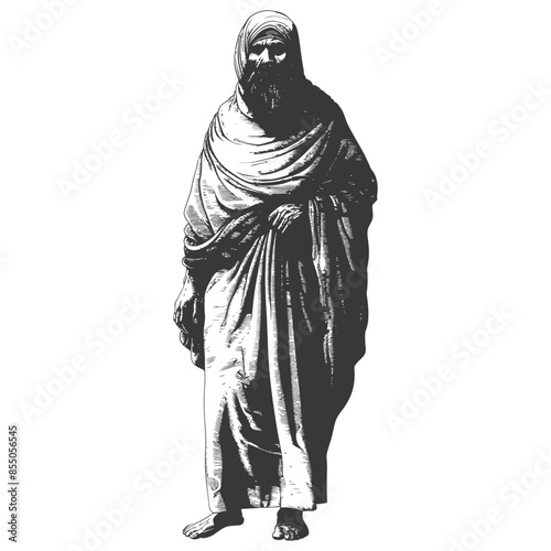 muslim man with engraving style black color only