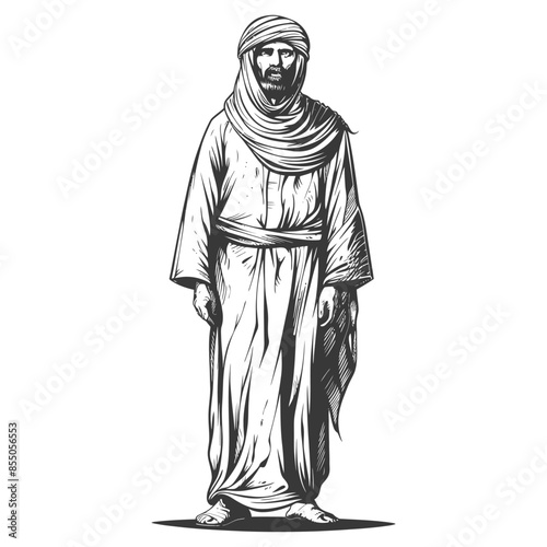 muslim man with engraving style black color only