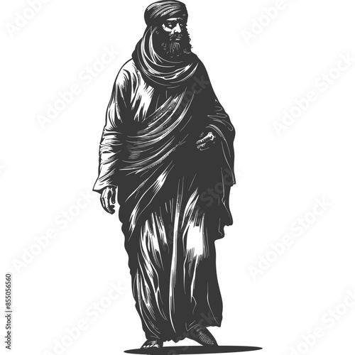 muslim man with engraving style black color only
