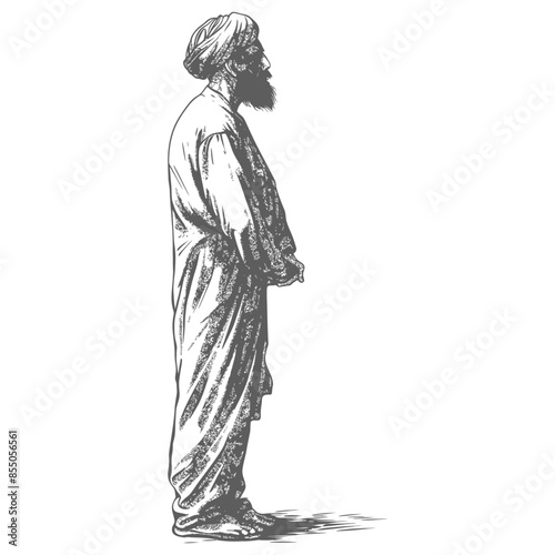 muslim man with engraving style black color only