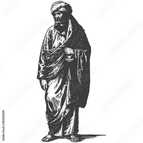 muslim man with engraving style black color only