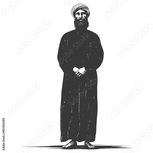 muslim man with engraving style black color only