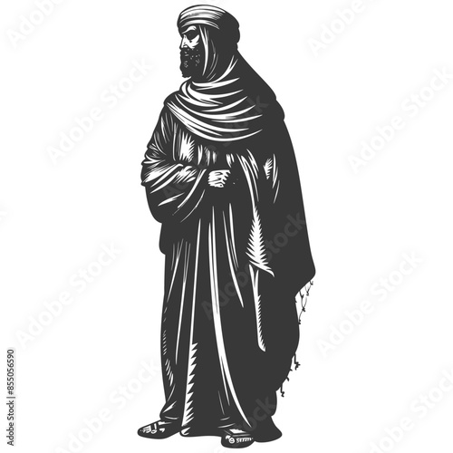 muslim man with engraving style black color only
