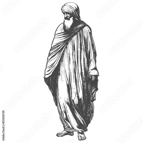 muslim man with engraving style black color only