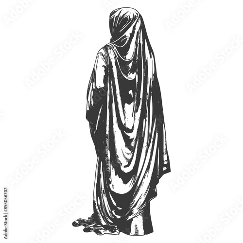 muslim woman with engraving style black color only