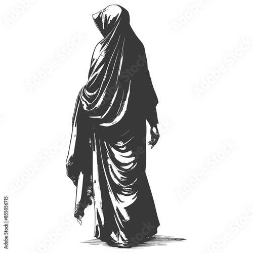 muslim woman with engraving style black color only