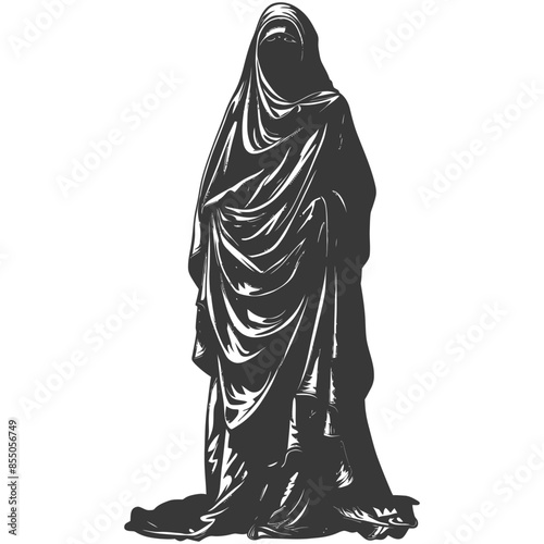 muslim woman with engraving style black color only