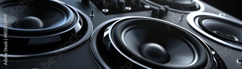 A sleek, modern ing of a car audio speaker, with powerful, visually impactful design and advanced, highperformance technology Banner for vehicle sound system upgrades