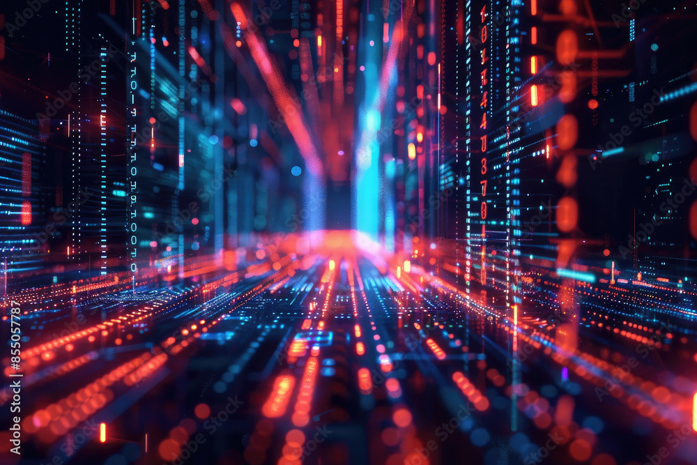 Tunnel with holograms of lines, bright futuristic background Tunnel with holograms of lines, bright futuristic background