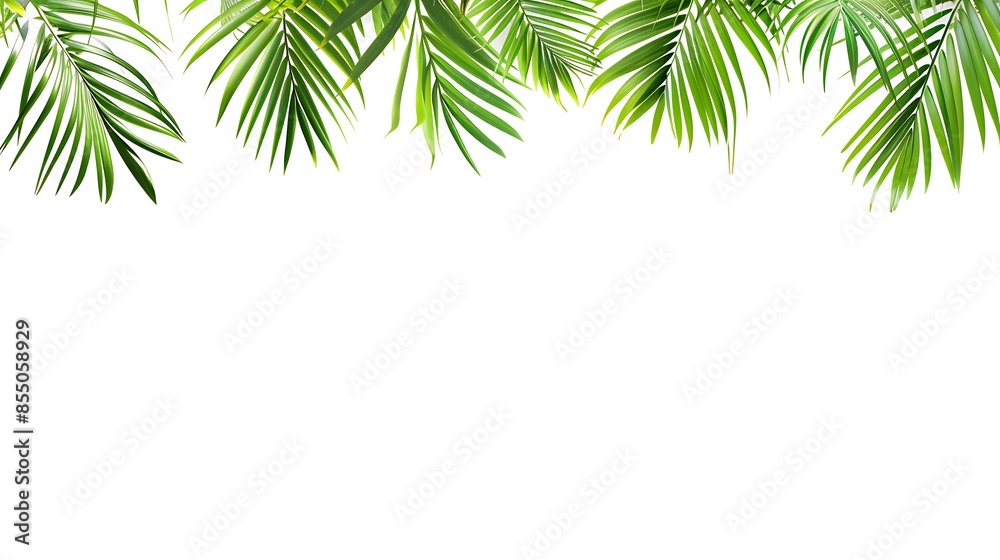 Green Palm Leaves on Top, Isolated on White Background : Suitable for Be Used as a Background in Any Project (Print, Graphic Design, Web Design) Related to Plants and Flowers Theme. Green Palm Leaves on Top, Isolated on White Background : Suitable for Be Used as a Background in Any Project (Print, Graphic Design, Web Design) Related to Plants and Flowers Theme.
