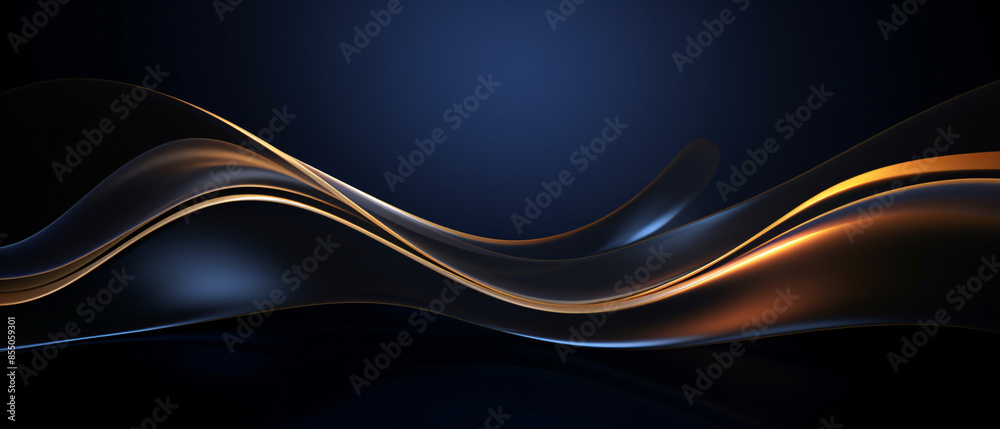 Fototapeta premium Abstract luxury golden lines curved overlapping on dark background, elegant design, artistic wallpaper concept.