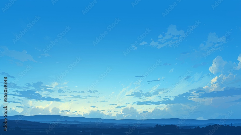 Blue Sky with Wispy Clouds and Distant Hills Blue Sky with Wispy Clouds and Distant Hills