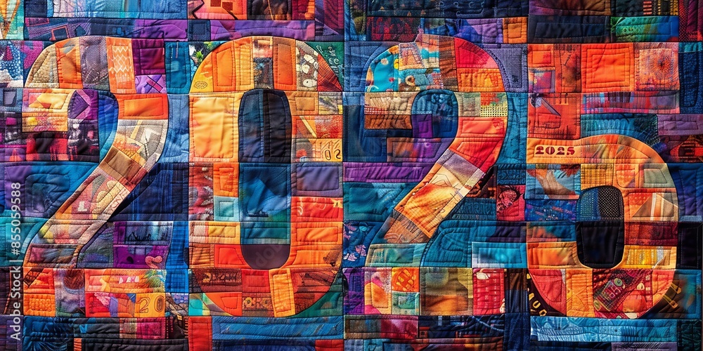 Obraz premium Colorful Patchwork Quilt with Bold 2020 Numbers in Vibrant Hues
