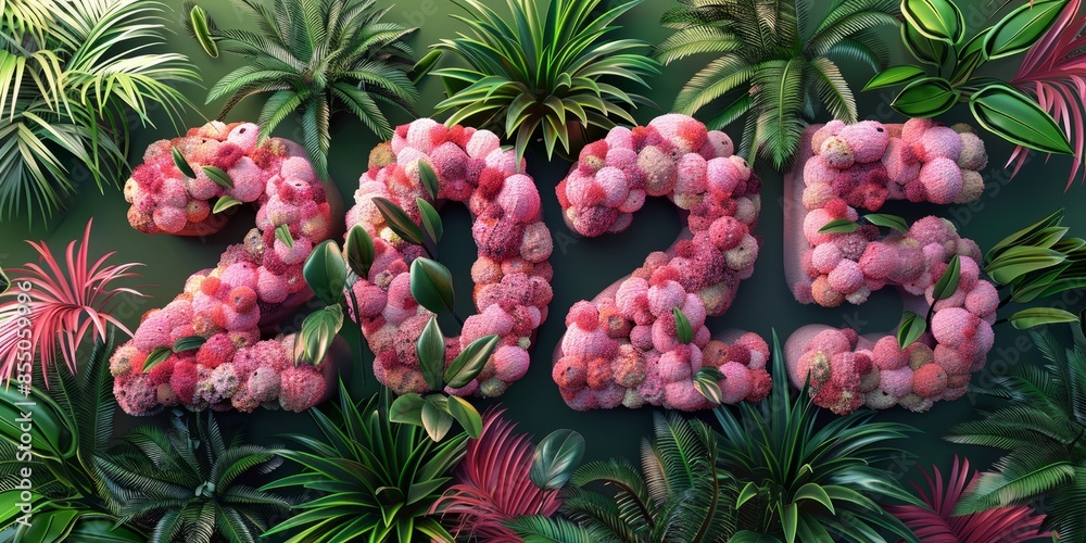 2025 Tropical Fruit Message Surrounded by Lush Greenery 2025 Tropical Fruit Message Surrounded by Lush Greenery