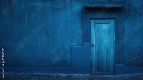 enigmatic blue door set in a moody blue wall