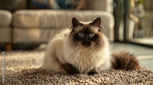 Majestic Himalayan Cat with Fluffy Fur and Blue Eyes