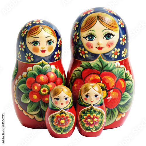 Russian Nesting Dolls Set With Colorful Floral Patterns. A Traditional And Charming Decorative Item. Isolated on transparent background, png. © kanoktuch