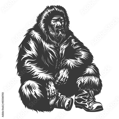 Eskimo Seated in Fur Hooded Coat, Detailed Vector Illustration