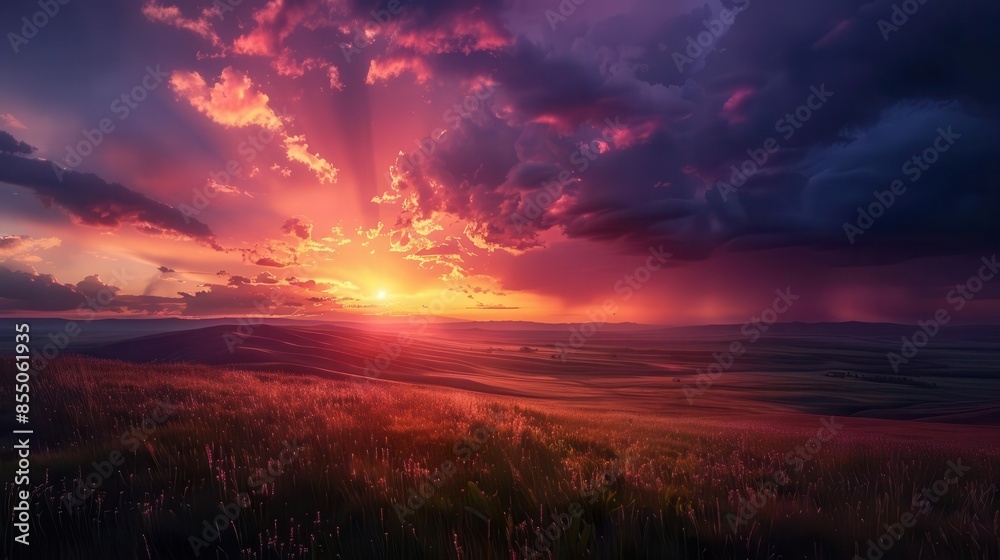 Obraz premium breathtaking sunset vista with vibrant colors and dramatic clouds aweinspiring landscape photography