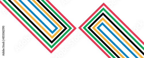 Colorful curved striped way isolated on transparent background. Olympic games banner. Olympic games straight lines, Olympic color ring, game line, modern. Vector illustration