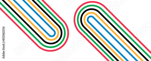 Colorful curved striped way isolated on transparent background. Olympic games banner. Olympic games straight lines, Olympic color ring, game line, modern. Vector illustration