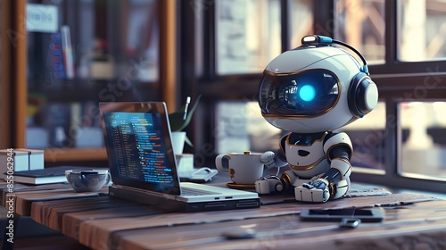 Chibi Robot Hilariously Misunderstands Human Requests in High-Detail 3D Render photo