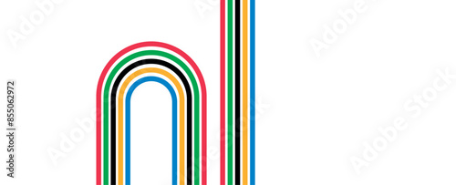 Colorful curved striped way isolated on transparent background. Olympic games banner. Olympic games straight lines, Olympic color ring, game line, modern. Vector illustration