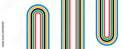 Colorful curved striped way isolated on transparent background. Olympic games banner. Olympic games straight lines, Olympic color ring, game line, modern. Vector illustration
