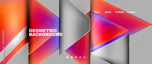 Metal triangles with colorful bright triangles. Geometric modern minimalist design template