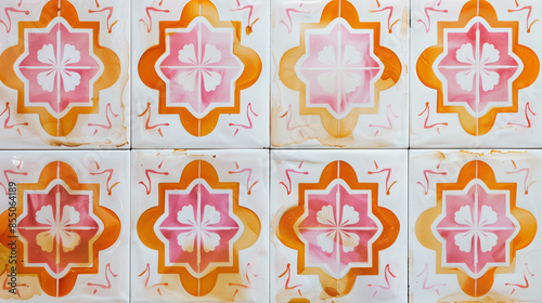 Tile Orange Pink Vintage Mediterranean Style Ornament. Pattern Wallpaper Backdrop Background Illustration Design. Kitchen Bathroom Tiles 