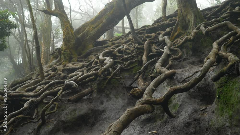 Giant tree roots above the ground in tropical forest in famous tourist destination Guna cave in Kodaikanal, Tamil Nadu Giant tree roots above the ground in tropical forest in famous tourist destination Guna cave in Kodaikanal, Tamil Nadu
