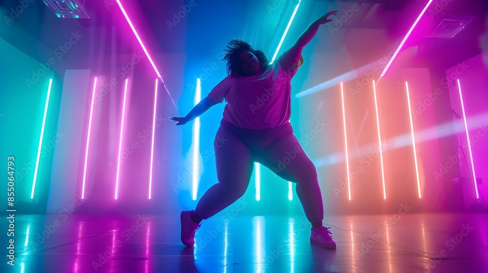 Energetic Dance Performance in Vibrant Neon Lights Energetic Dance Performance in Vibrant Neon Lights