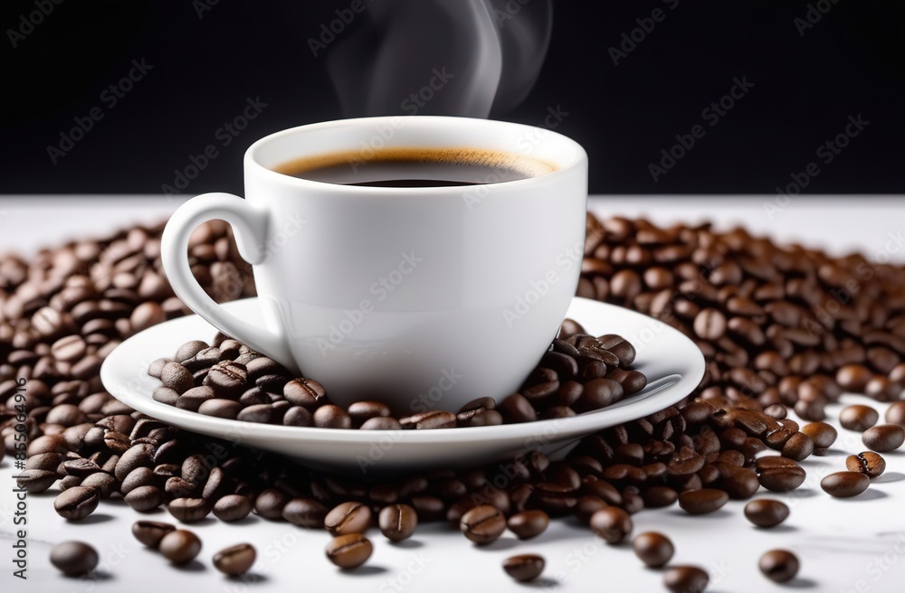 cup of coffee with beans, favorite breackfast cup of coffee with beans, favorite breackfast