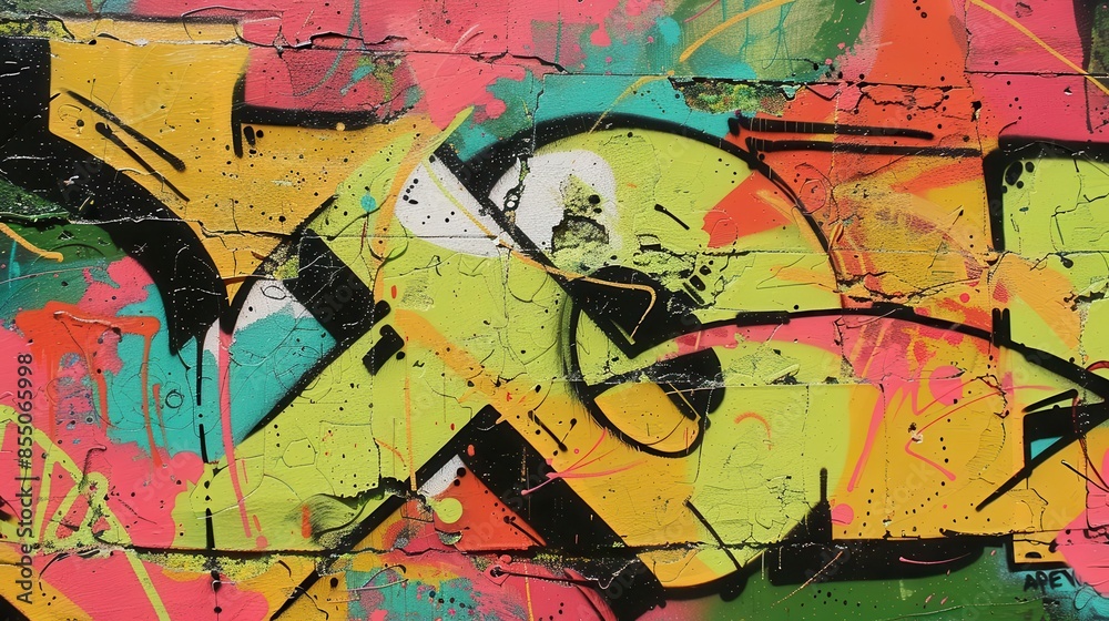 Fototapeta premium colorful graffiti art fragment with bold letters paint drips and expressive brush strokes urban texture