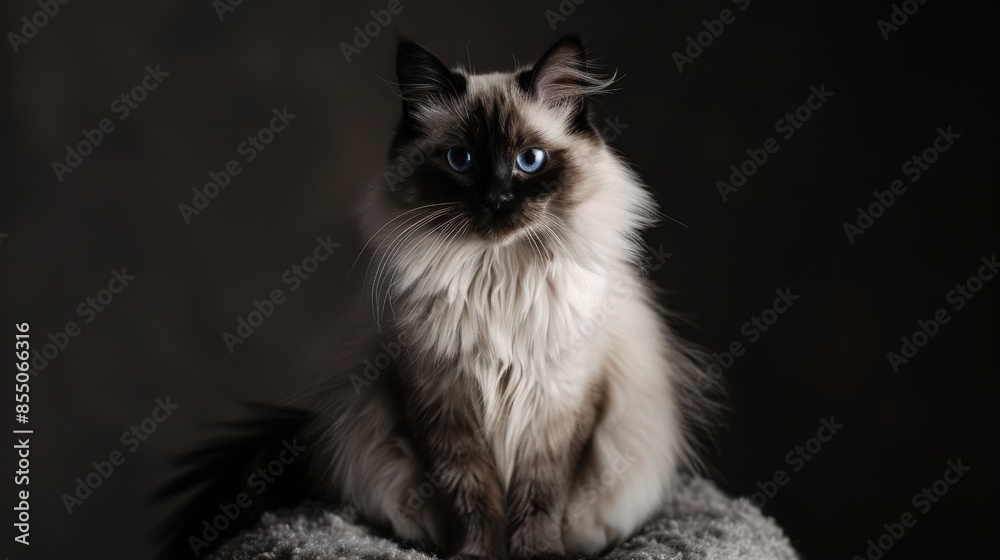 Studio portrait of a Balinese cat with long silky fur Studio portrait of a Balinese cat with long silky fur