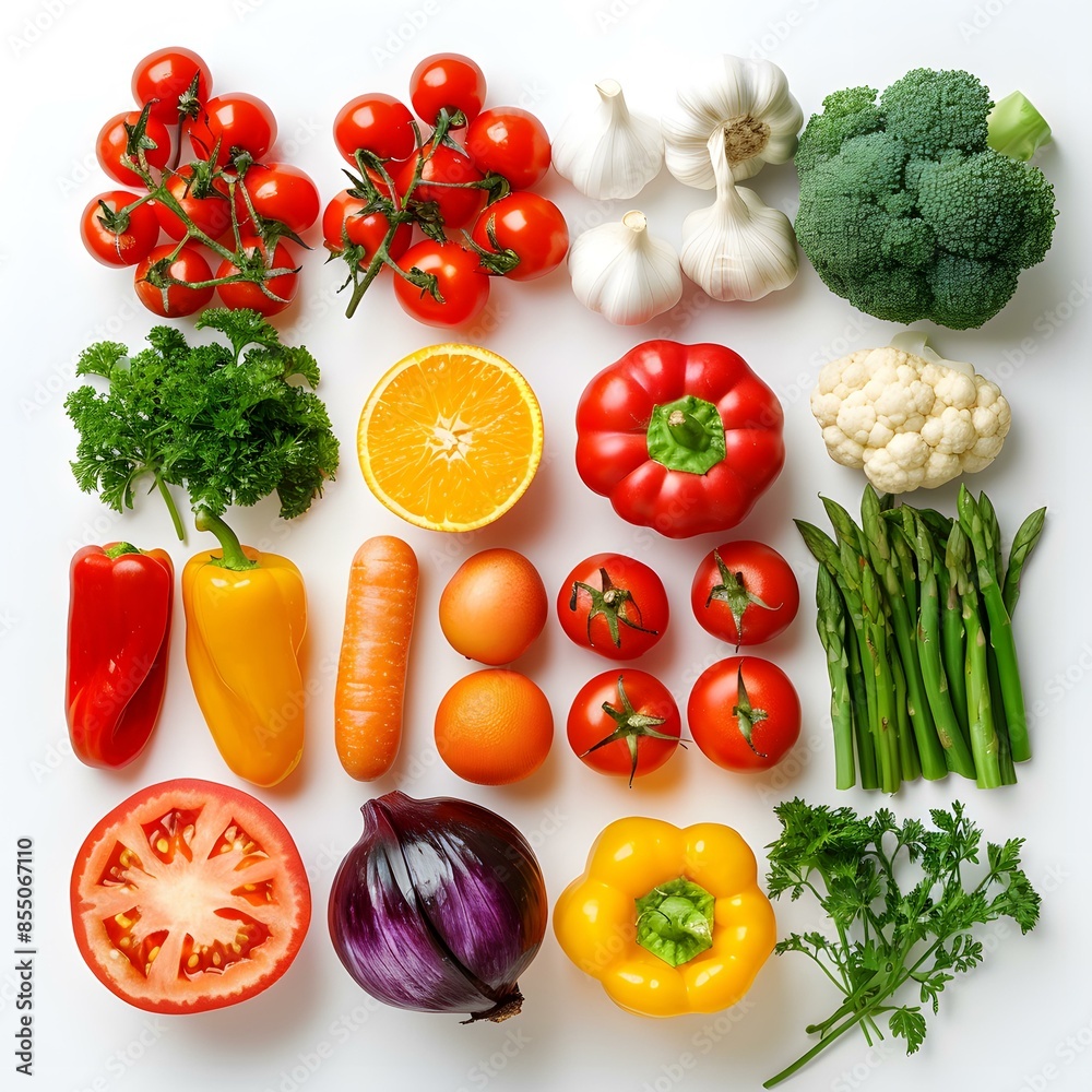 Top view of fresh organic vegetables and fruits Top view of fresh organic vegetables and fruits