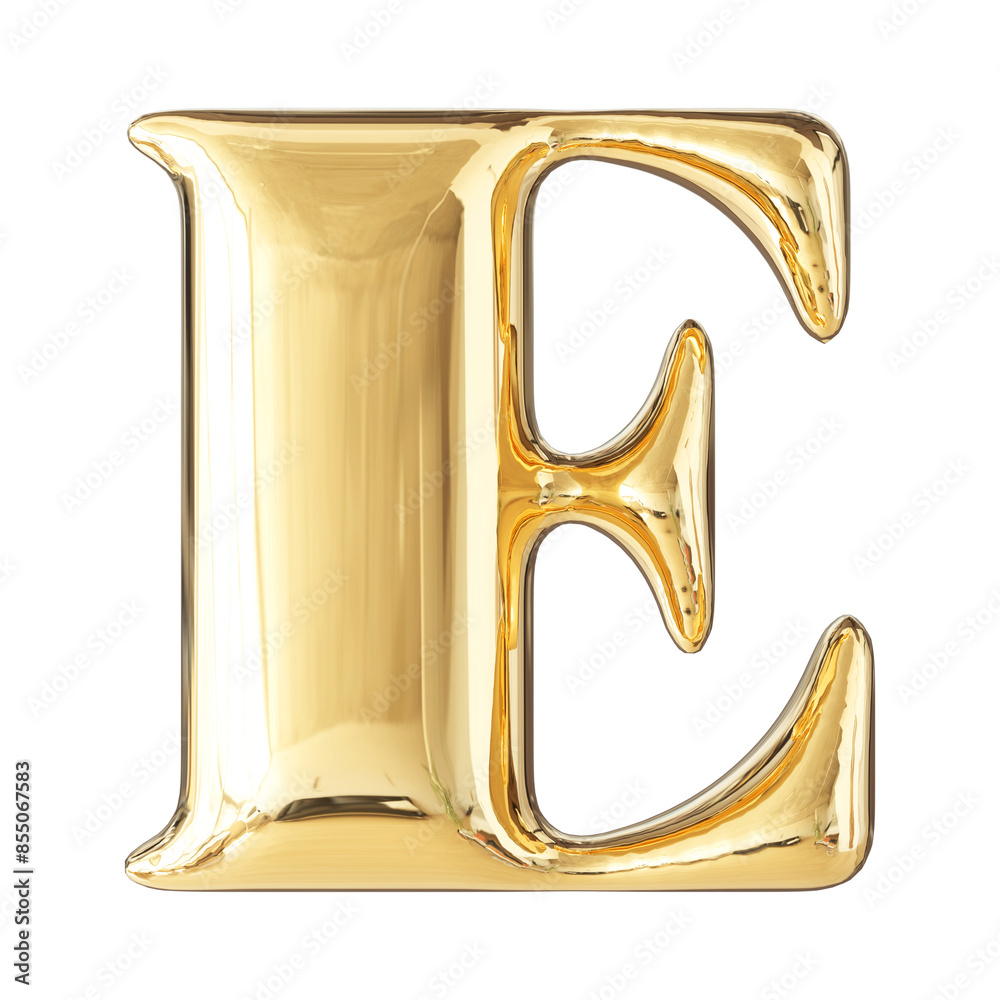 Gold Bubble 3D Font Letter E uppercase