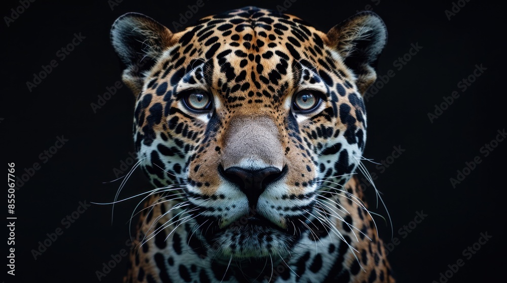 Obraz premium Jaguar face on black background