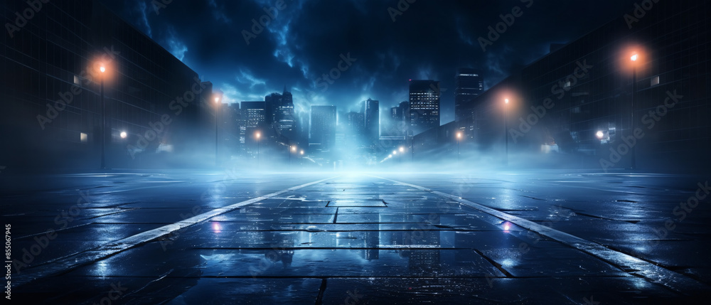 Obraz premium Empty futuristic dramatic scene, abstract dark landscape city, digital art concept illustration.